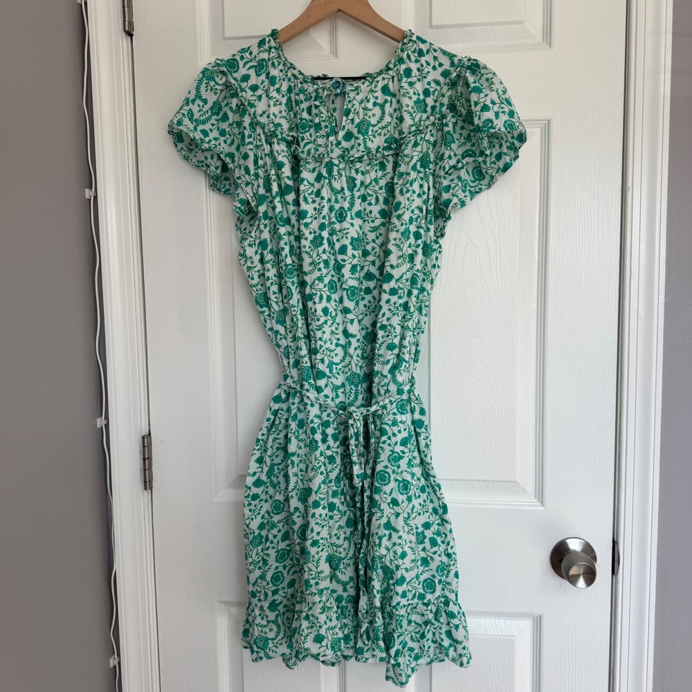 Draper James Green White Floral Ruffle Mini Dress XXL Cotton Modal Lightweight